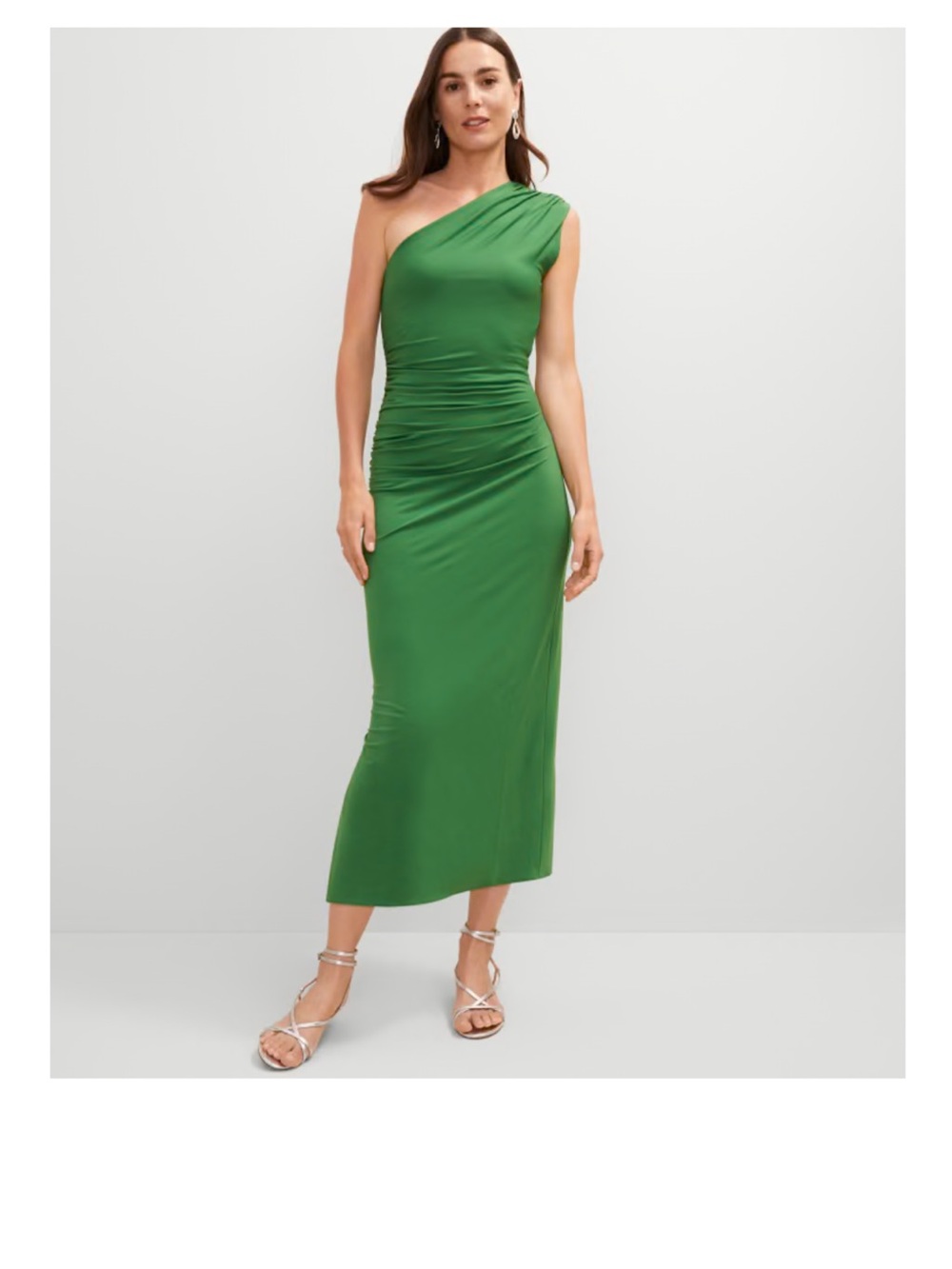 Ann Taylor Green One-Shoulder Draped Evening Dress